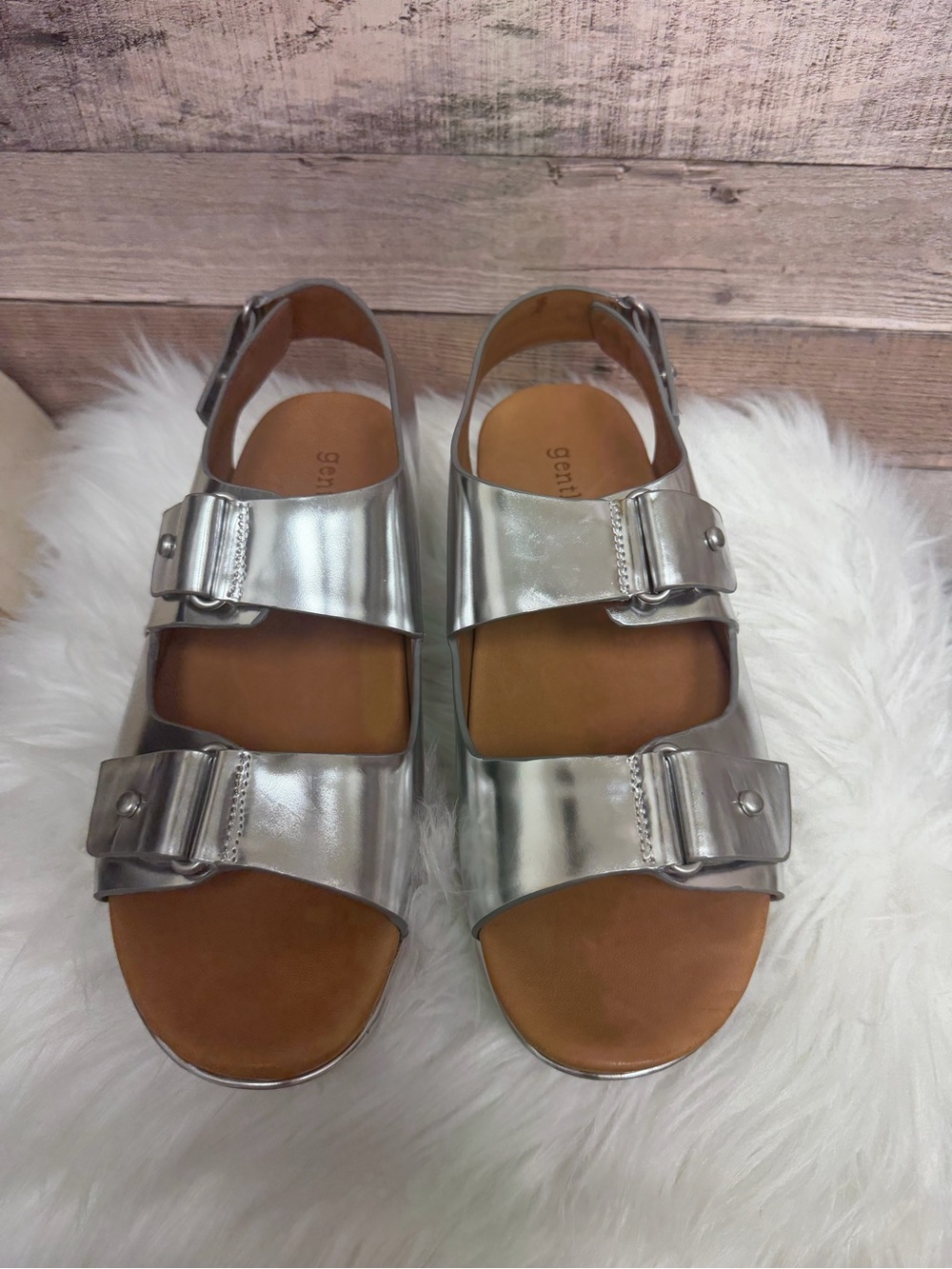 gentle souls Metallic Silver Double-Buckle Slingback Sandals - Women